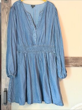 torrid Light Blue Denim Tunic Dress with Smocked Waist